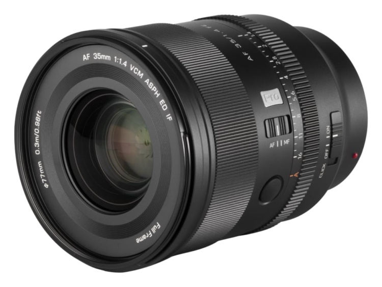 Viltrox AF 35mm F1.4 Pro für Sony E, Schrägansicht mit Bedienelementen