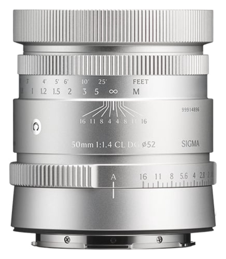 Sigma 50mm F1.4 CL DG | Contemporary in silver, side view